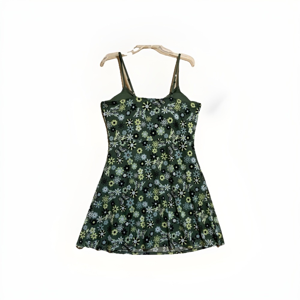 Y2K No Boundaries Floral Mesh Slip Dress XL Olive Green Adjustable Strap Mini - Picture 4 of 7